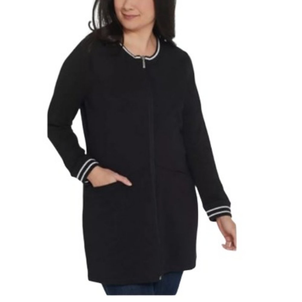 Denim & Co Active Tunic Jacket with Striped Trim  10537